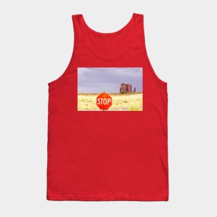 Stop sign in approach road to Monument Valley Tank Top